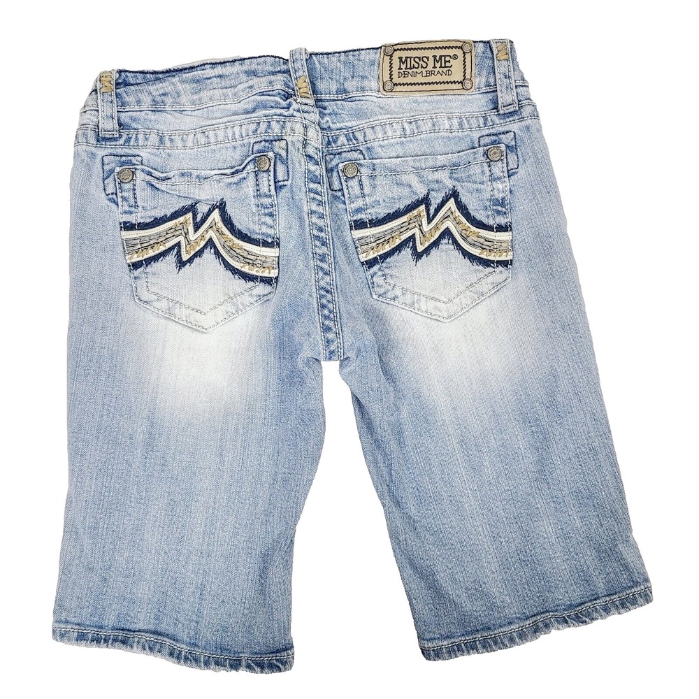 Miss Me Jeans Womens Bermuda Shorts 29 Embroidered Pockets Light Blue‎ Denim